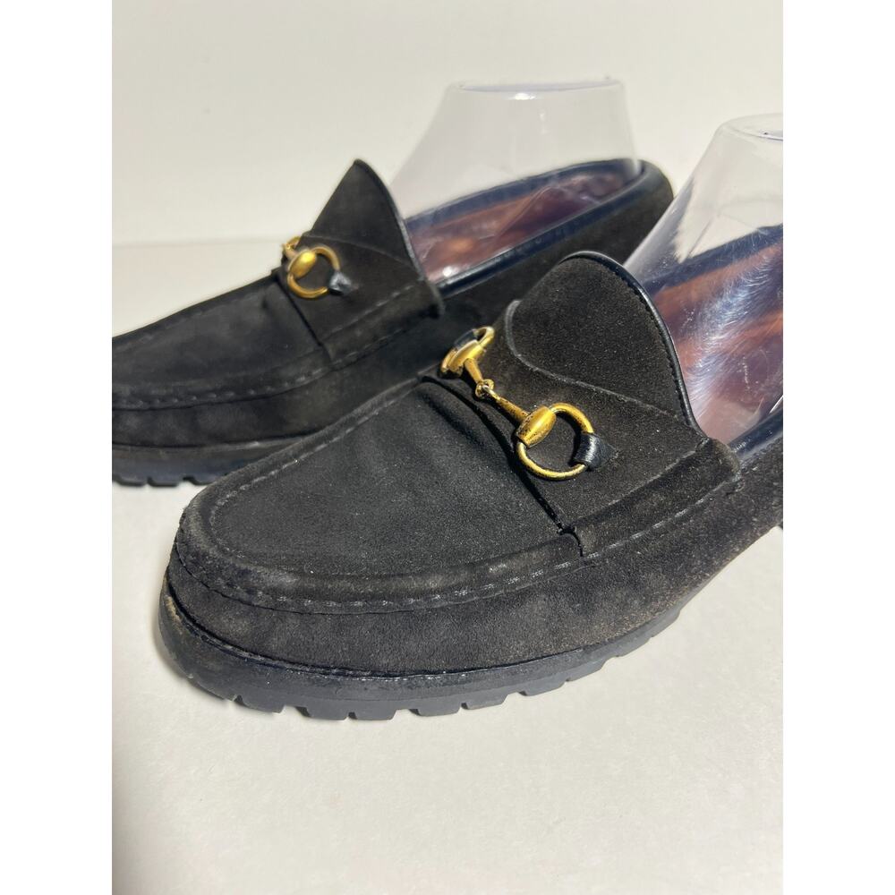 Gucci Women's Dark Brown Suede Lug Sole Horsebit Slip On Loafer Shoe Size 9 B - Picture 2 of 9